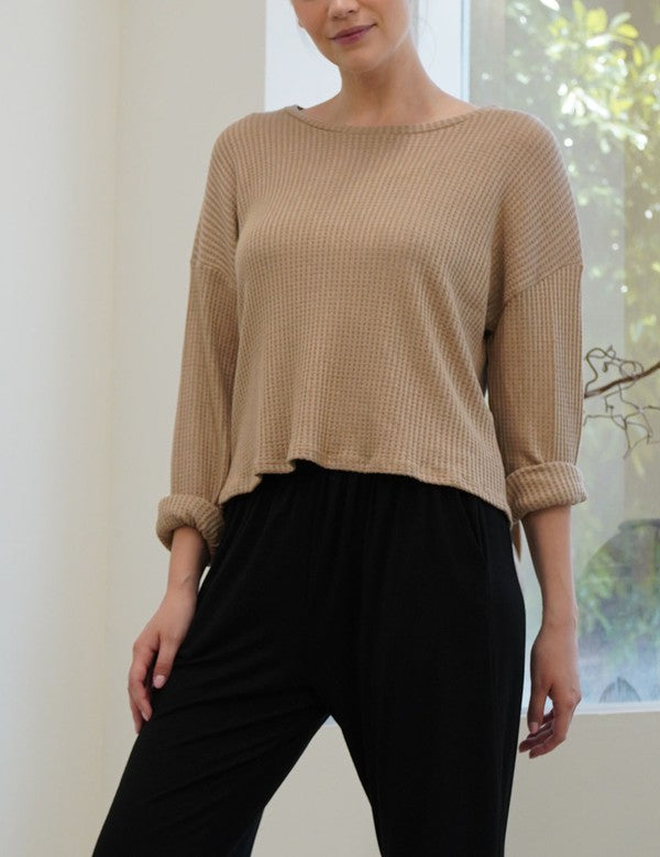 Fabina Bamboo Waffle Loose Crop T-Shirt