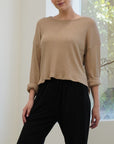 Fabina Bamboo Waffle Loose Crop T-Shirt