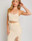 LE LIS Tassel Detail Spaghetti Sweater Crop Top