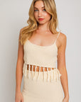 LE LIS Tassel Detail Spaghetti Sweater Crop Top