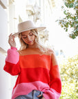 Bold Rainbow Stripe Oversized Chunky Knit Pullover