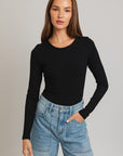 LE LIS Long Sleeve Round Neck Ribbed Bodysuit