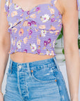 Floral Swiss Dot Smocked Crop Top — Sweetheart Tie Shoulder