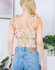 Floral Swiss Dot Smocked Crop Top — Sweetheart Tie Shoulder