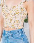 Floral Swiss Dot Smocked Crop Top — Sweetheart Tie Shoulder