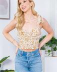 Floral Swiss Dot Smocked Crop Top — Sweetheart Tie Shoulder