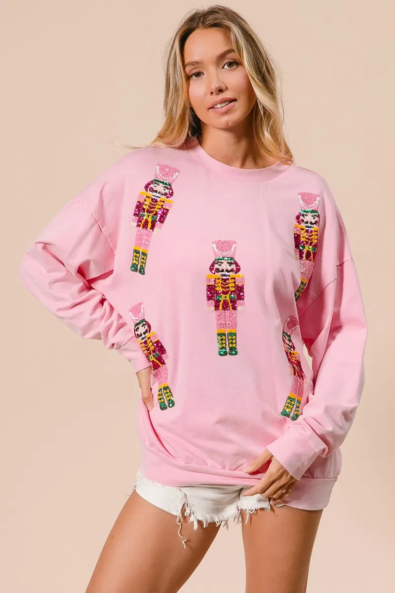 BiBi Sequin Nutcrackers Embroidery Christmas Sweatshirt
