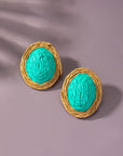 Raffia Straw Button Stud Earrings