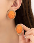 Raffia Straw Button Stud Earrings