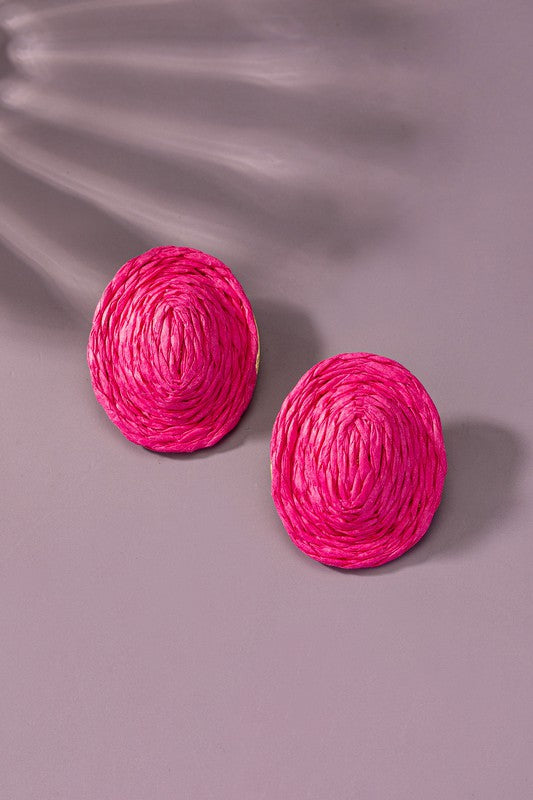 Raffia Straw Button Stud Earrings