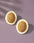 Raffia Straw Button Stud Earrings