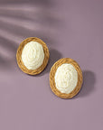 Raffia Straw Button Stud Earrings