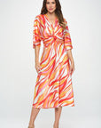 Renee C. Front Twist Multi Color Print Satin Dress