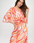 Renee C. Front Twist Multi Color Print Satin Dress