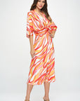 Renee C. Front Twist Multi Color Print Satin Dress