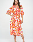 Renee C. Front Twist Multi Color Print Satin Dress