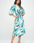 Renee C. Front Twist Multi Color Print Satin Dress