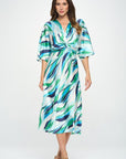 Renee C. Front Twist Multi Color Print Satin Dress