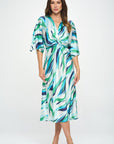 Renee C. Front Twist Multi Color Print Satin Dress