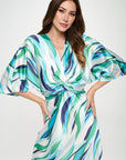 Renee C. Front Twist Multi Color Print Satin Dress