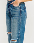High Rise Distressed Cuffed Jeans