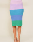 High-Waisted Midi Sweater Multicolor Skirt