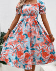 Floral Frill Trim Square Neck Dress - Online Only