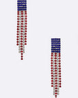 American Flag Rhinestone Fringe Earrings