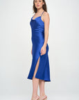 Renee C. Satin Bias Slip Dress with Slit