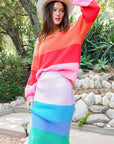 High-Waisted Midi Sweater Multicolor Skirt