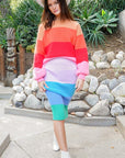 High-Waisted Midi Sweater Multicolor Skirt