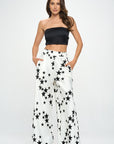 Renee C Silky Satin Star Print Pants with Side Pocket