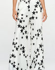 Renee C Silky Satin Star Print Pants with Side Pocket