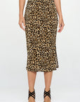 Renee C. Made in USA Leopard Print Plisse Midi Skirt