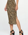 Renee C. Made in USA Leopard Print Plisse Midi Skirt