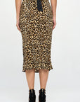 Renee C. Made in USA Leopard Print Plisse Midi Skirt