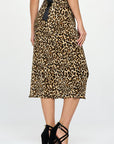 Renee C. Made in USA Leopard Print Plisse Midi Skirt