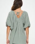 Renee C. Cotton V neck Puff Sleeve Tunic Top