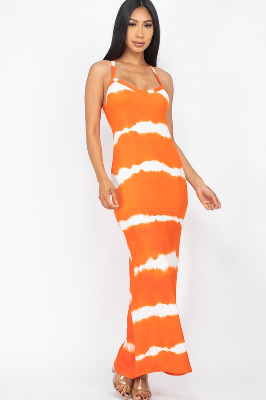 Stripe Tie Dye Printed Maxi Loose Fit Dress