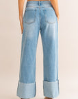 LE LIS High-Waisted Wide Leg Cuffed Jeans