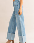 LE LIS High-Waisted Wide Leg Cuffed Jeans