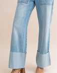 LE LIS High-Waisted Wide Leg Cuffed Jeans