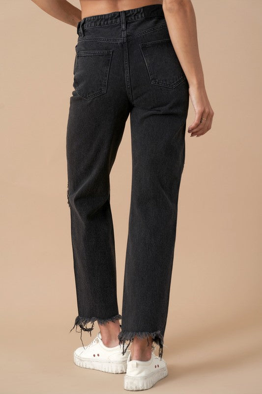 Denim Lab USA Frayed Flip Waist Straight Jeans