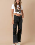 Denim Lab USA Frayed Flip Waist Straight Jeans