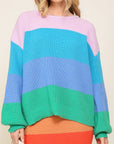 Bold Rainbow Stripe Oversized Chunky Knit Pullover