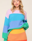 Bold Rainbow Stripe Oversized Chunky Knit Pullover