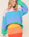 Bold Rainbow Stripe Oversized Chunky Knit Pullover