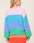 Bold Rainbow Stripe Oversized Chunky Knit Pullover