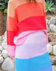 Bold Rainbow Stripe Oversized Chunky Knit Pullover