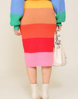 High-Waisted Midi Sweater Multicolor Skirt